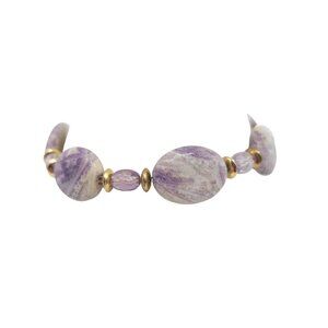 Purple Charoite Bead Bracelet GT Accents 7.5 Inches Long Elegant Natural Stone